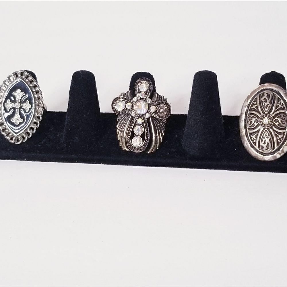 Silver Cross Chunky Statementrings Bundle Lot - image 1